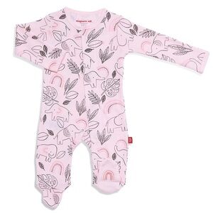Magnetic Me Organic Cotton Baby Footie Pajamas Pink Ella Go Lucky Elephant Print